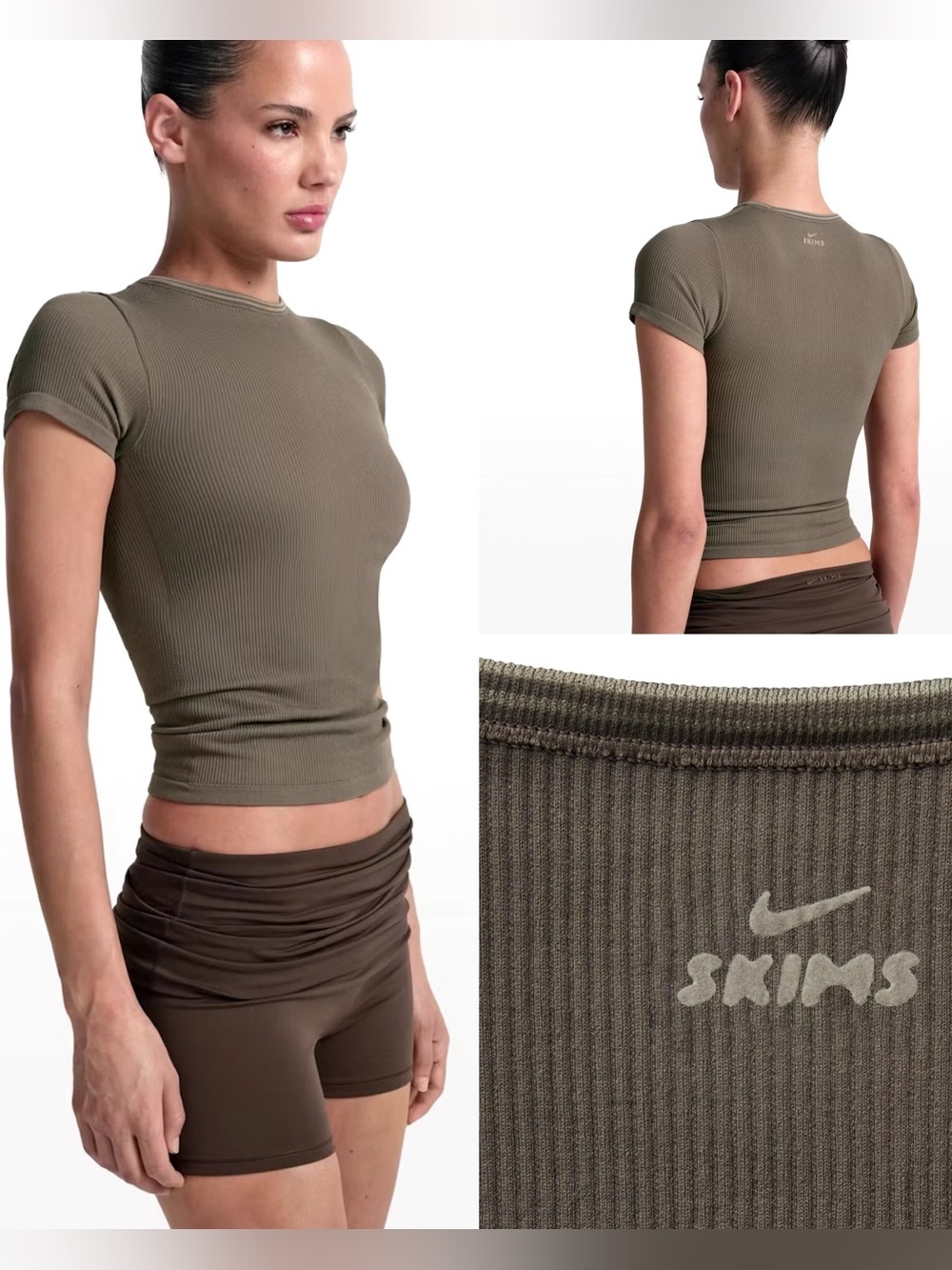 Nike SKIMS Limited Edition Ribbed Seamless Short Sleeve Crew Dusty Oakmoss Sm